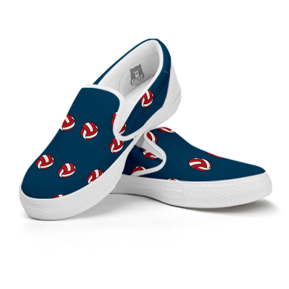 Volleyball White And Red Print Pattern White Slip On Shoes-grizzshop