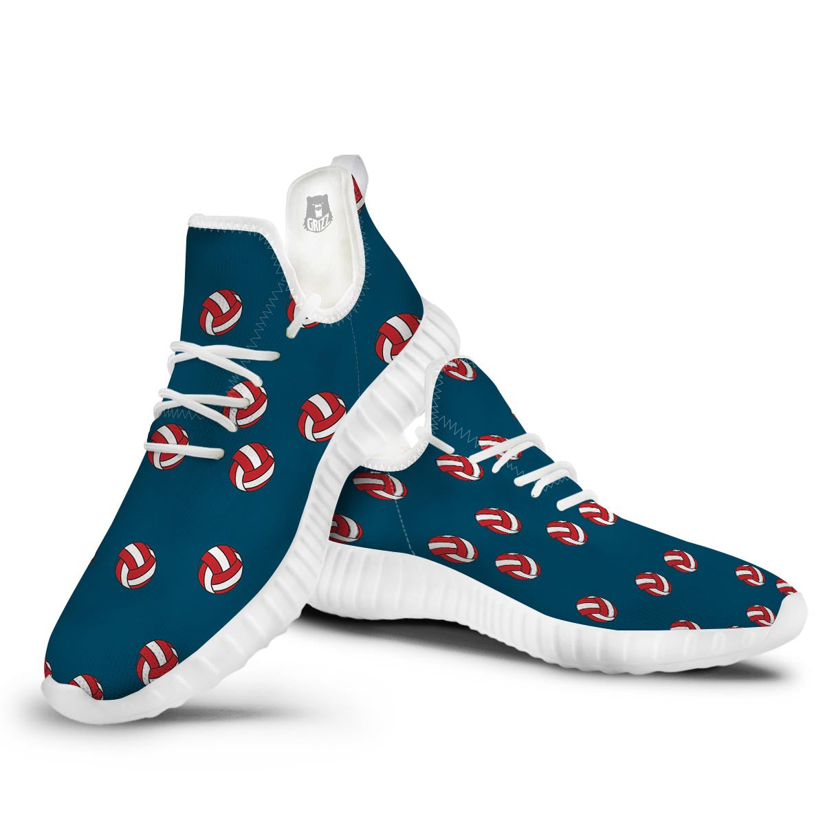 Volleyball White And Red Print Pattern White Walking Shoes-grizzshop