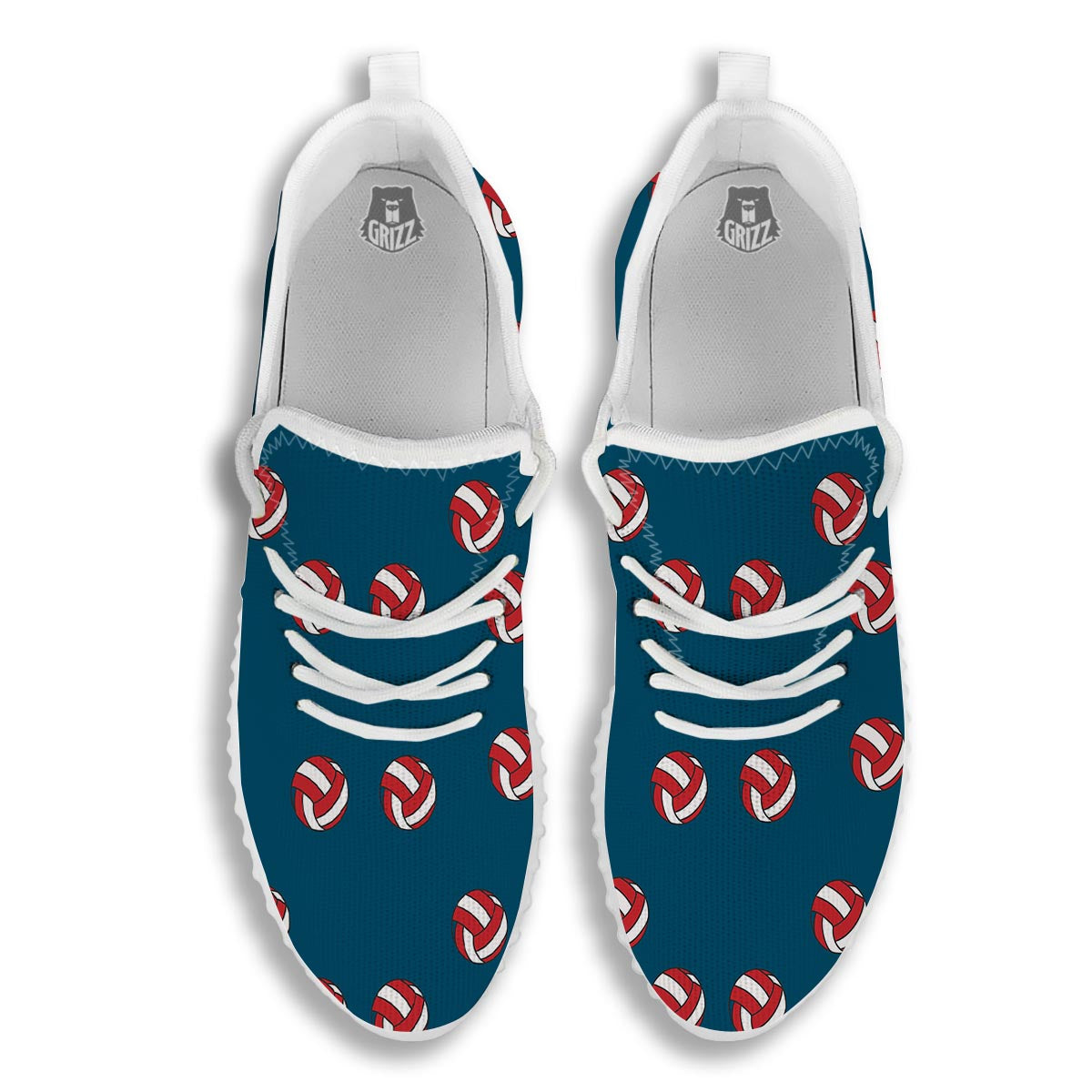 Volleyball White And Red Print Pattern White Walking Shoes-grizzshop