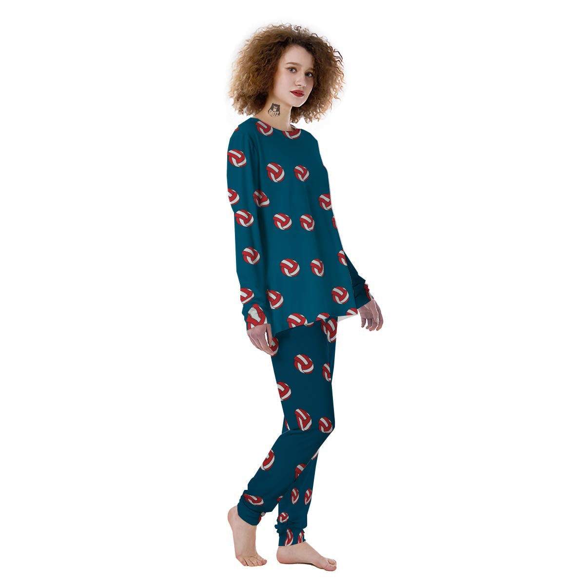 Volleyball White And Red Print Pattern Women's Pajamas-grizzshop