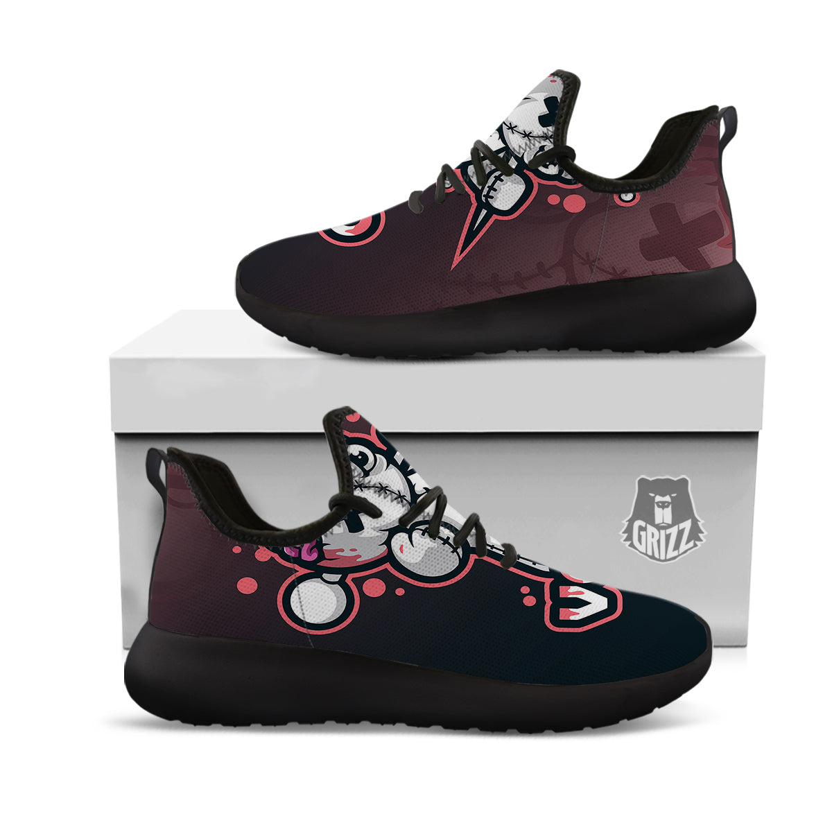 Voodoo Doll Cartoon Print Black Athletic Shoes-grizzshop