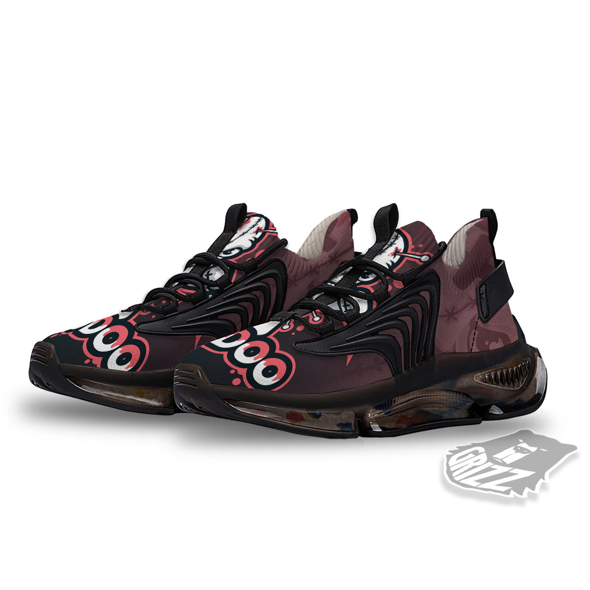 Voodoo Doll Cartoon Print Black Gym Shoes-grizzshop