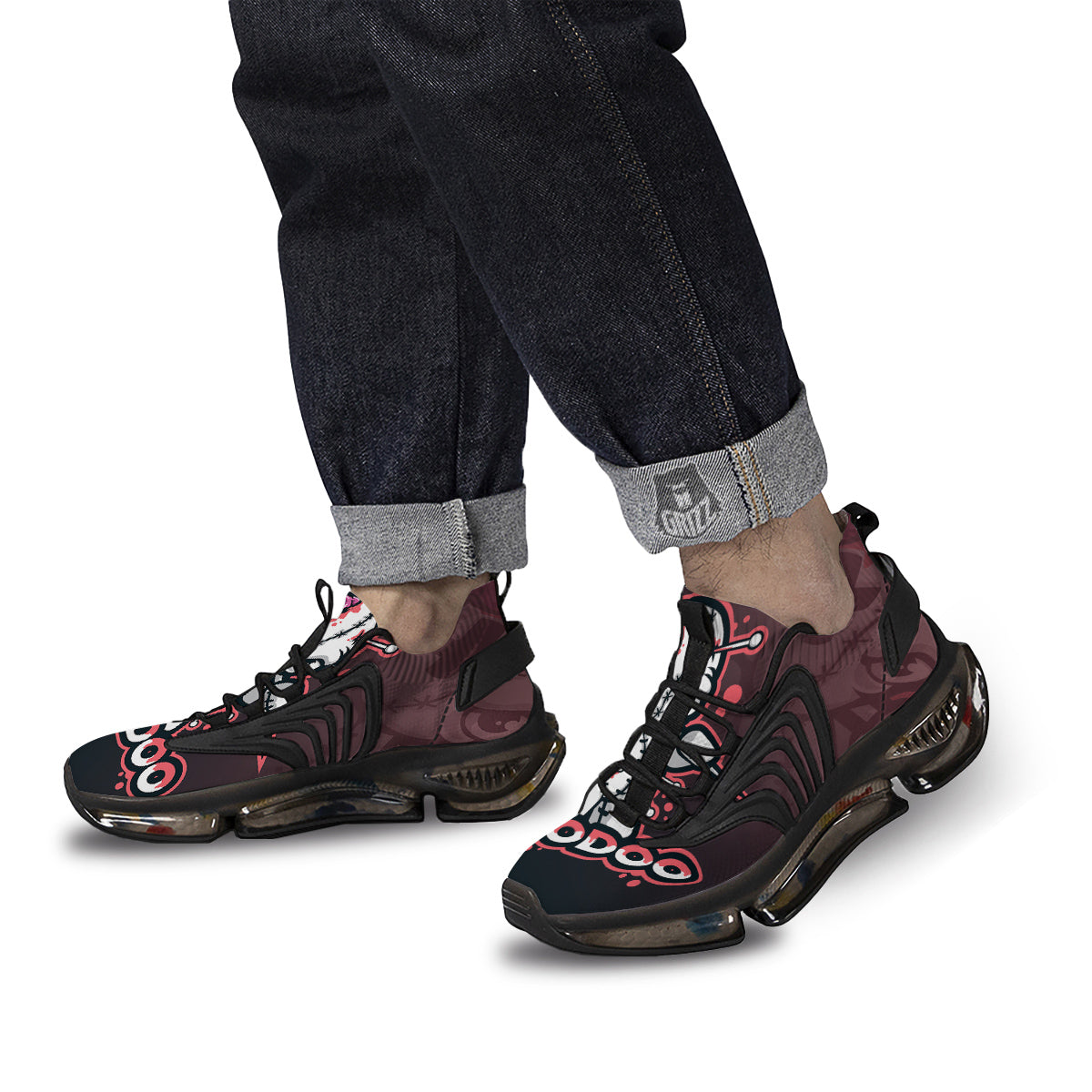 Voodoo Doll Cartoon Print Black Gym Shoes-grizzshop