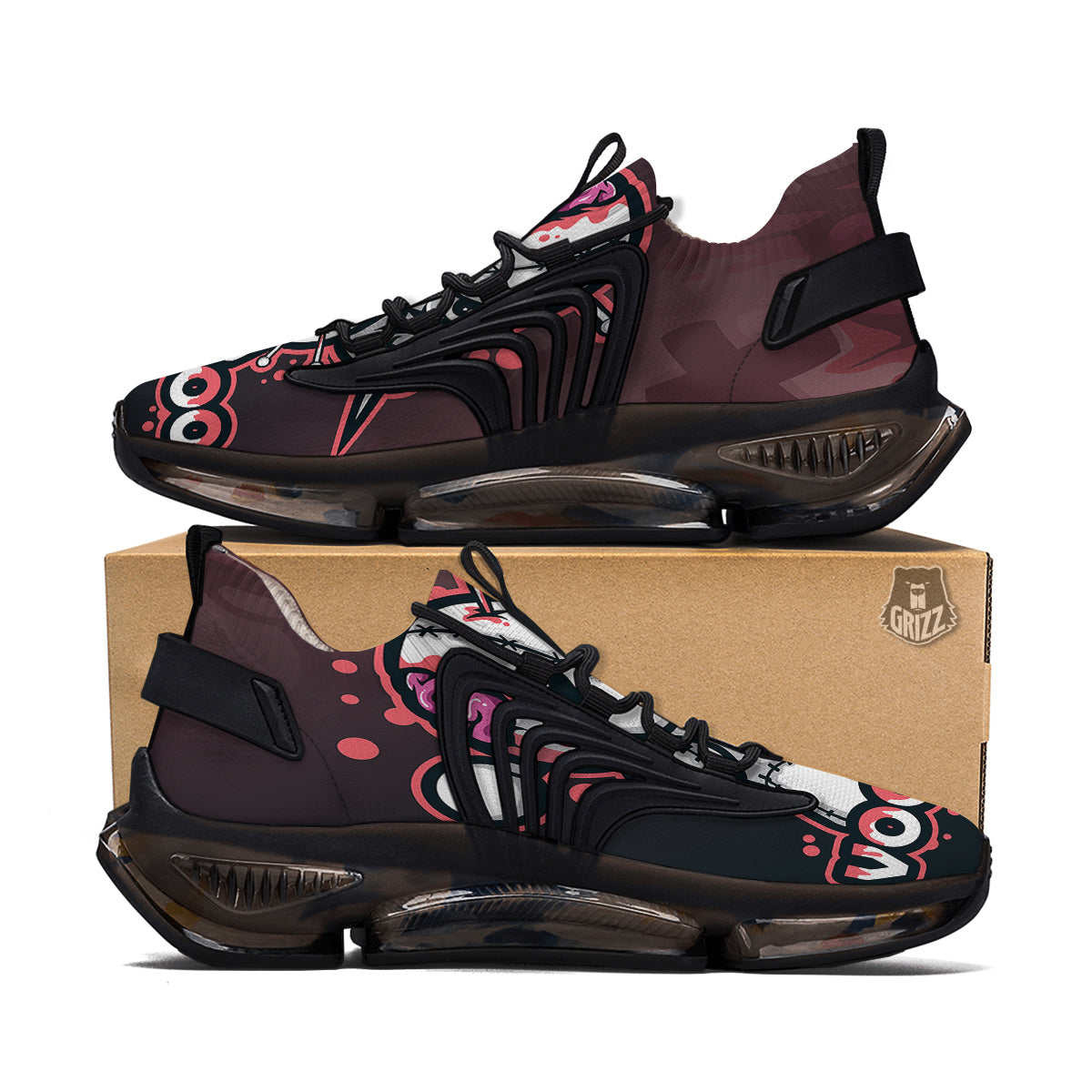 Voodoo Doll Cartoon Print Black Gym Shoes-grizzshop