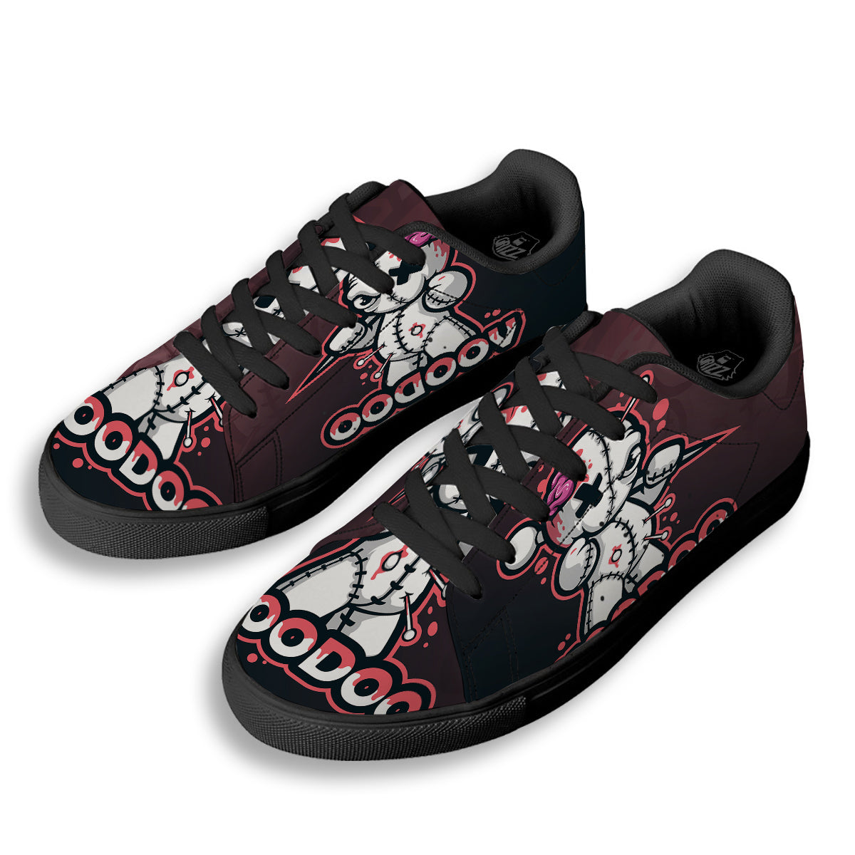 Voodoo Doll Cartoon Print Black Low Top Sneakers-grizzshop