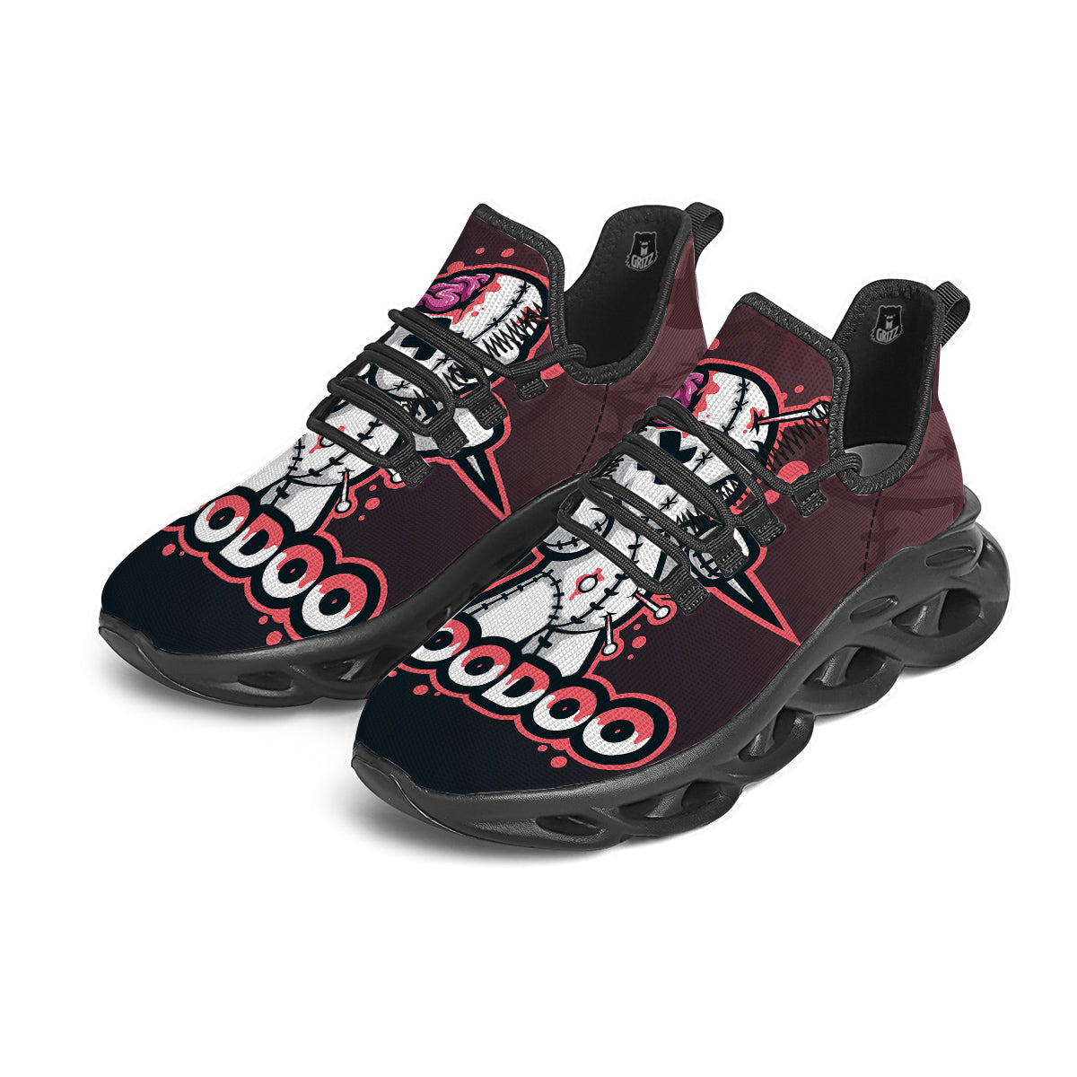 Voodoo Doll Cartoon Print Black Running Shoes-grizzshop