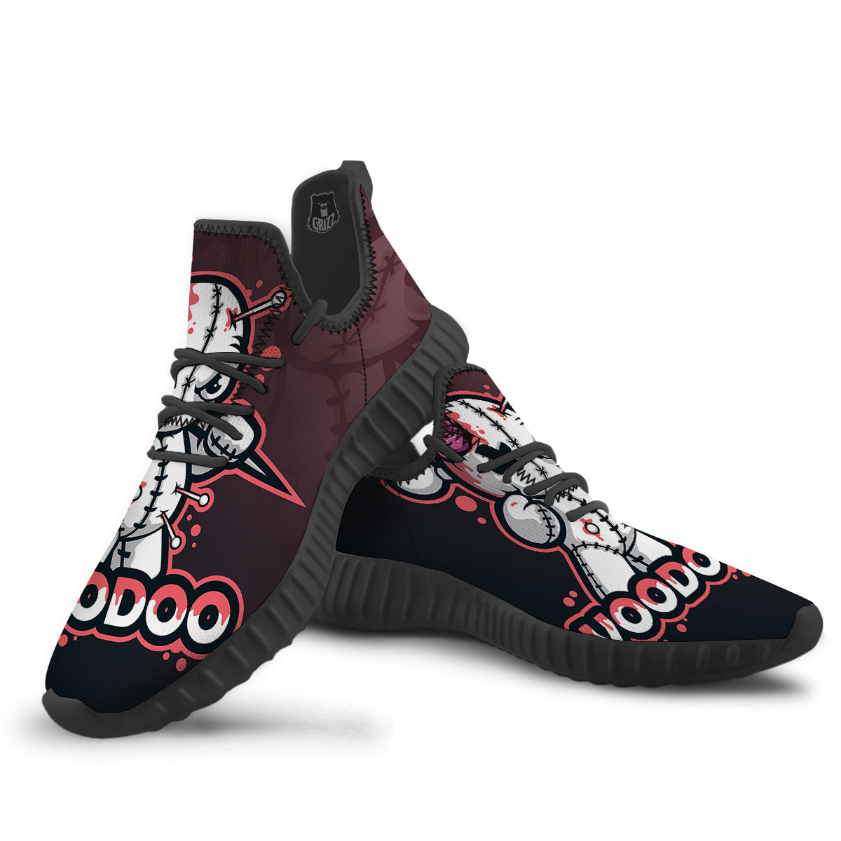 Voodoo Doll Cartoon Print Black Walking Shoes-grizzshop