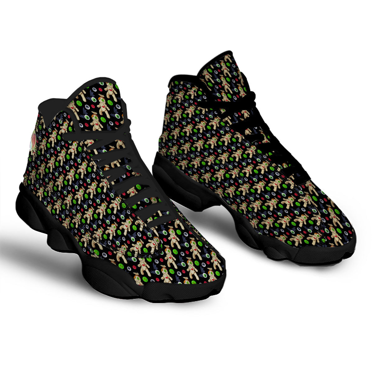 Voodoo Doll Cartoon Print Pattern Black Basketball Shoes-grizzshop