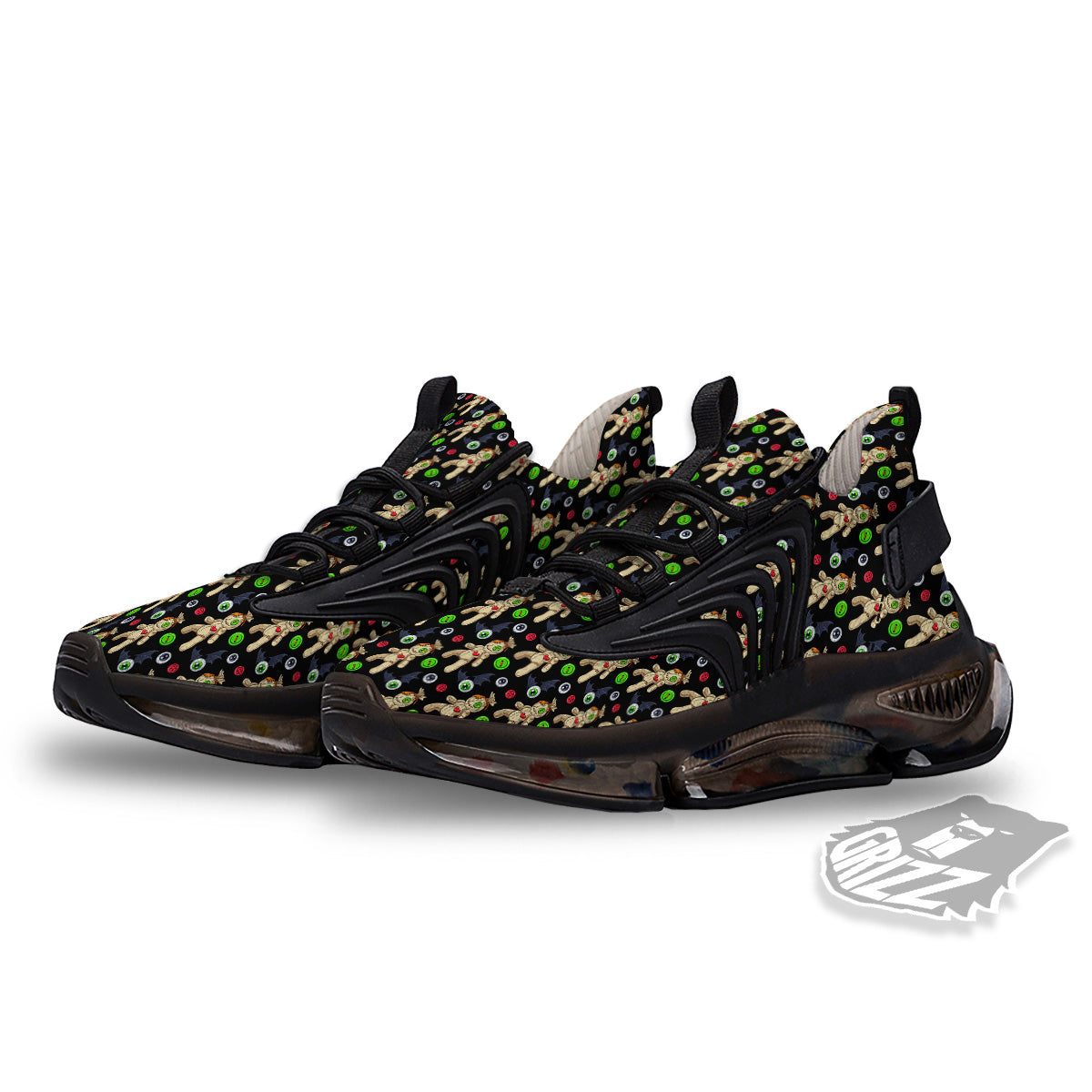 Voodoo Doll Cartoon Print Pattern Black Gym Shoes-grizzshop
