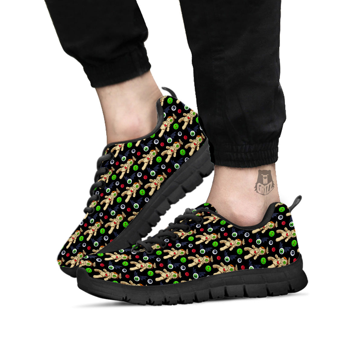 Voodoo Doll Cartoon Print Pattern Black Sneaker-grizzshop