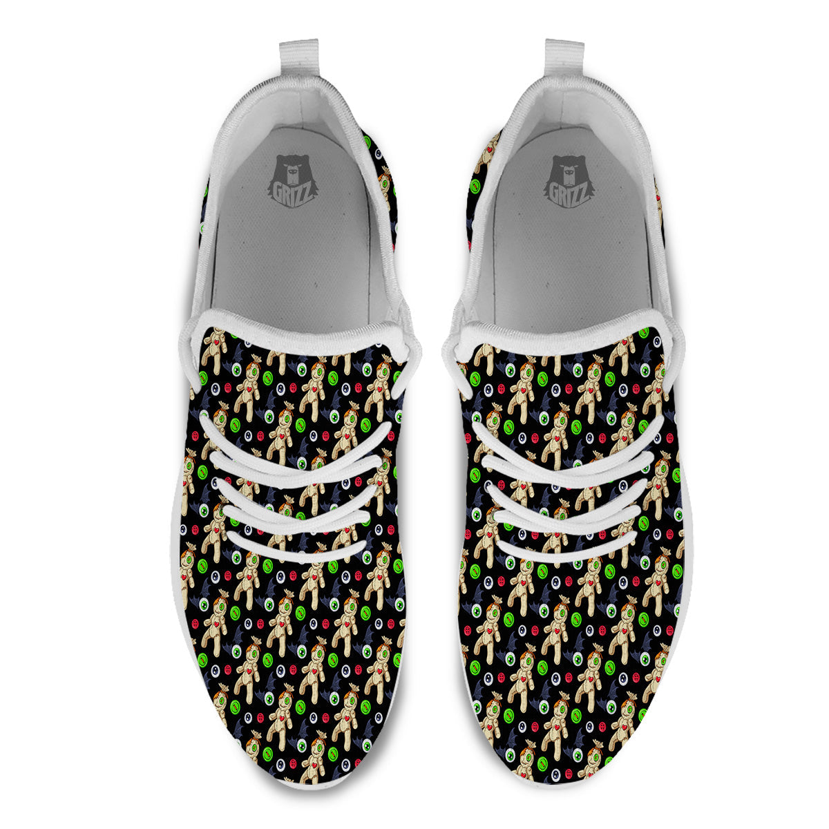 Voodoo Doll Cartoon Print Pattern White Athletic Shoes-grizzshop