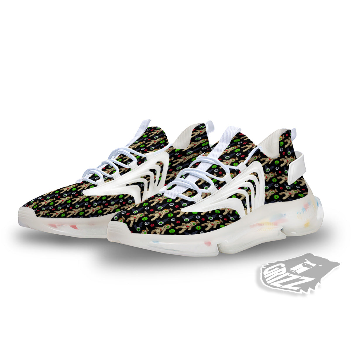 Voodoo Doll Cartoon Print Pattern White Gym Shoes-grizzshop
