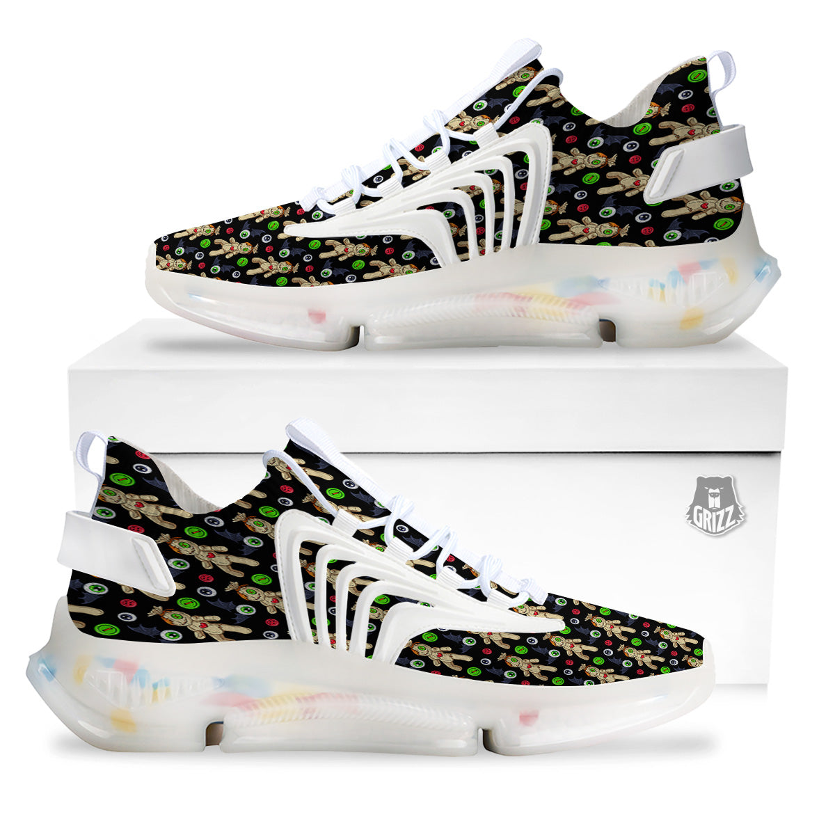 Voodoo Doll Cartoon Print Pattern White Gym Shoes-grizzshop