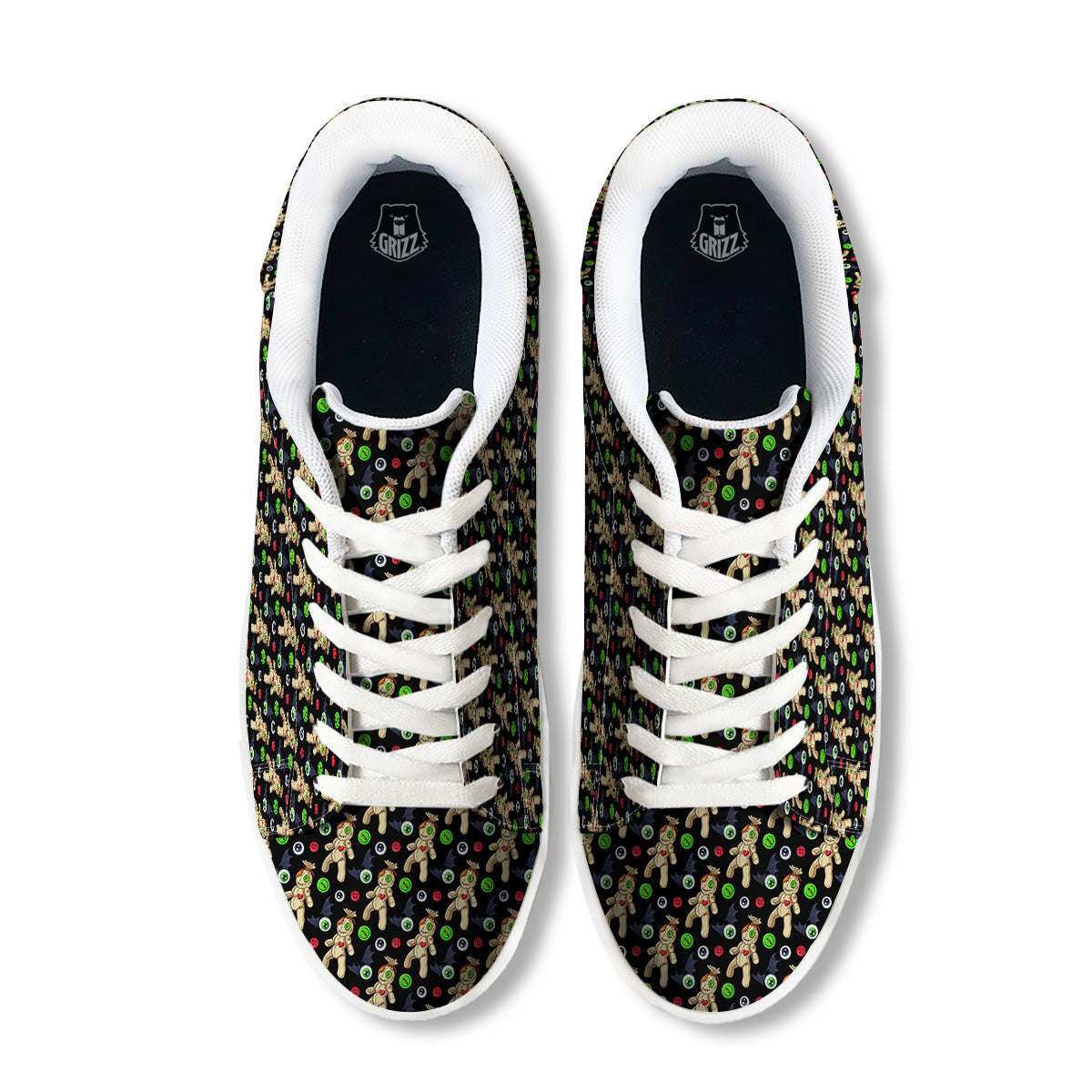 Voodoo Doll Cartoon Print Pattern White Low Top Sneakers-grizzshop