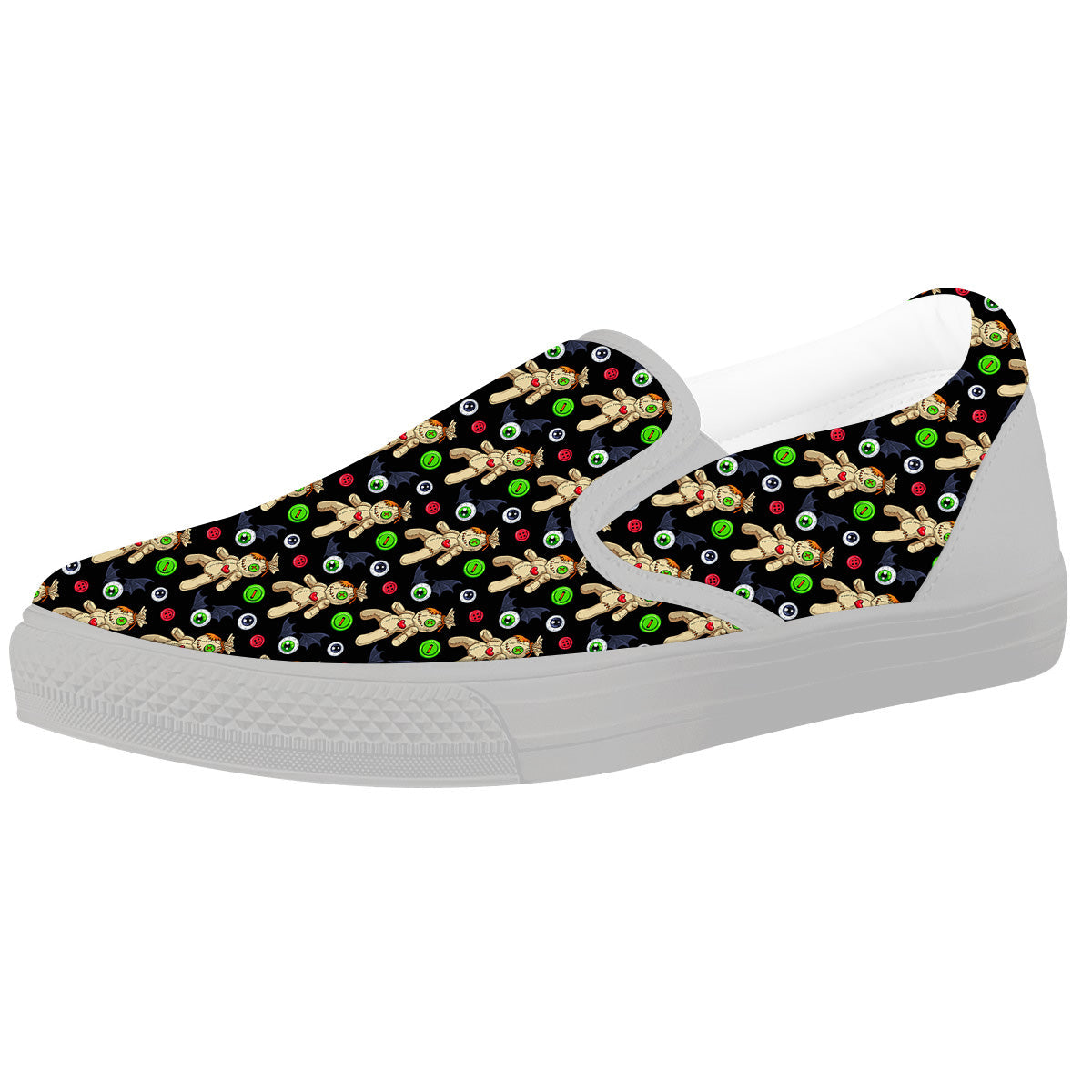 Voodoo Doll Cartoon Print Pattern White Slip On Shoes-grizzshop