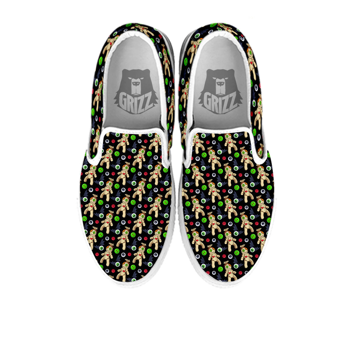 Voodoo Doll Cartoon Print Pattern White Slip On Shoes-grizzshop