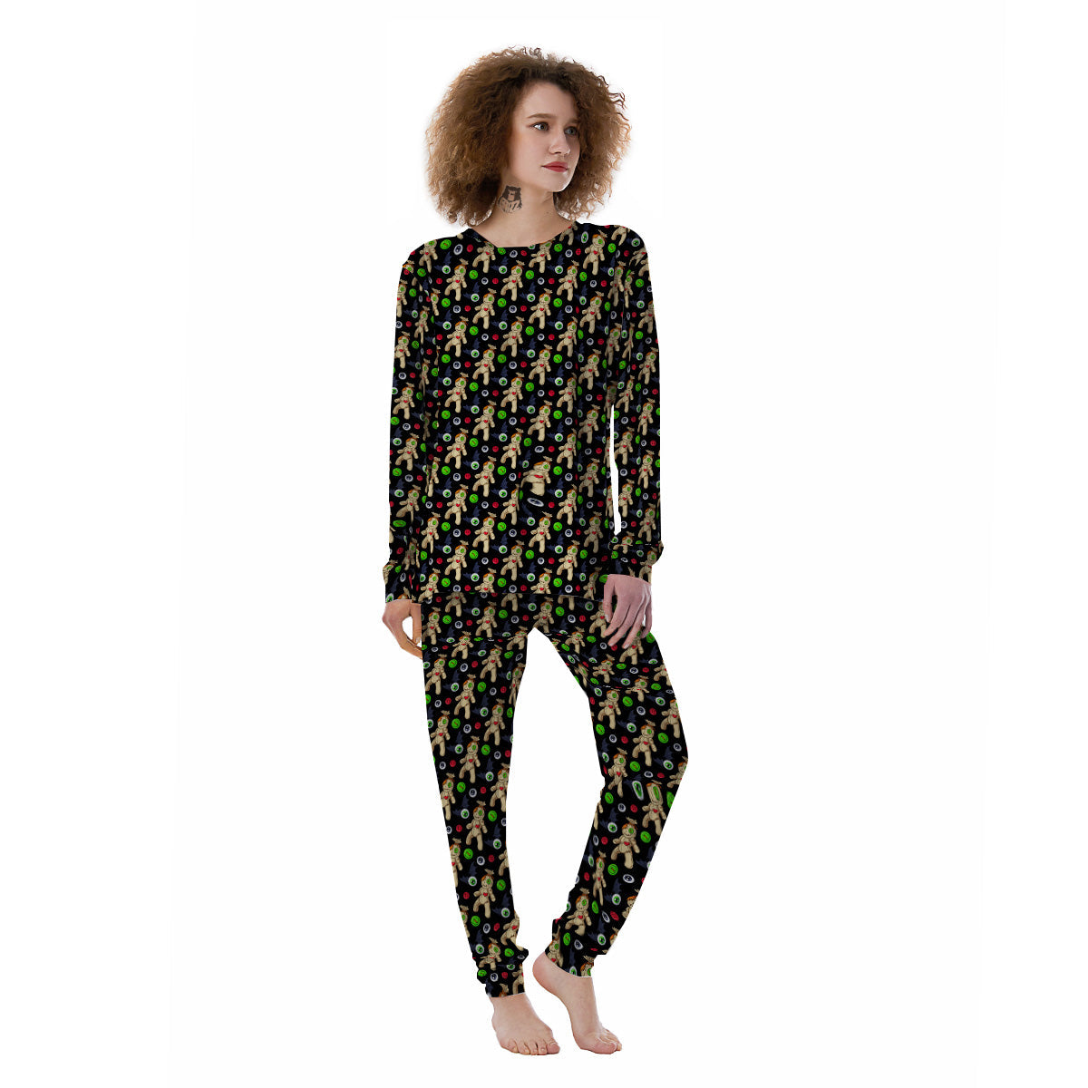 Voodoo Doll Cartoon Print Pattern Women's Pajamas-grizzshop
