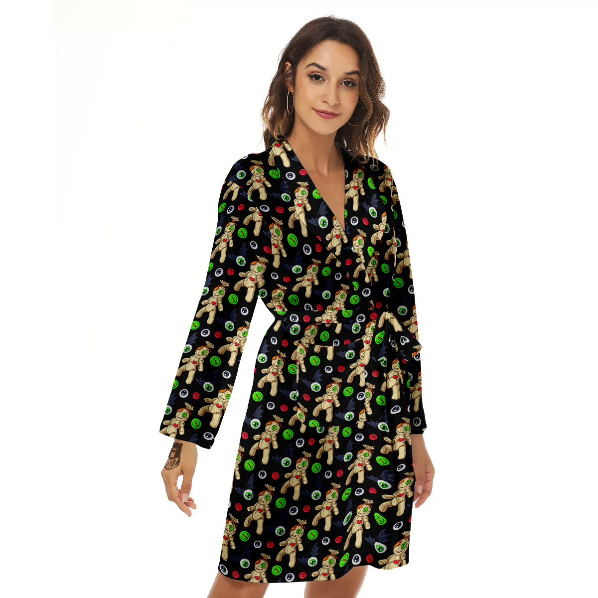 Voodoo Doll Cartoon Print Pattern Women's Robe-grizzshop