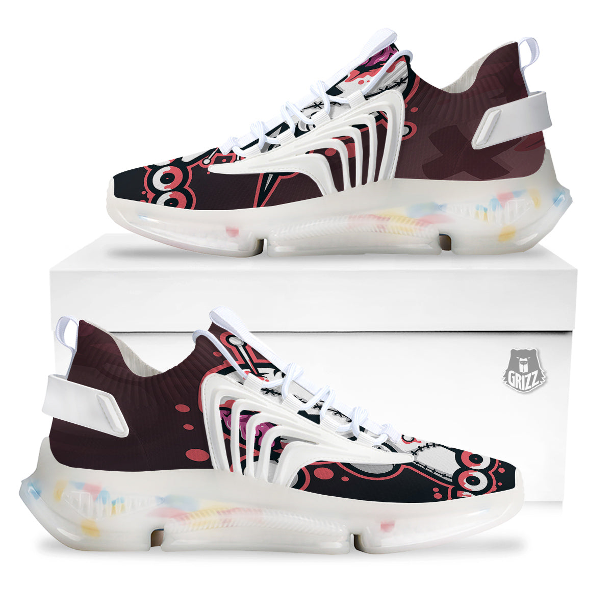 Voodoo Doll Cartoon Print White Gym Shoes-grizzshop