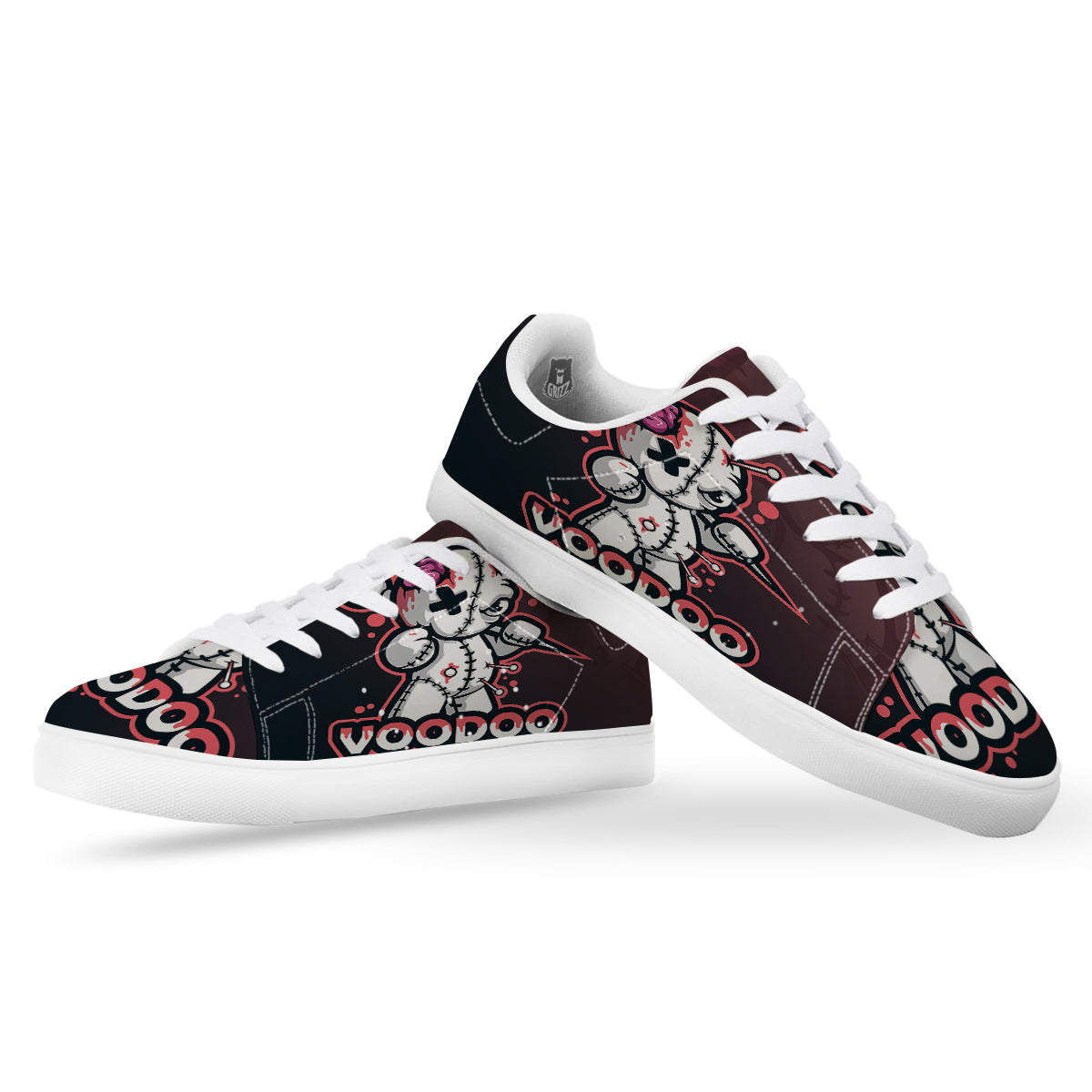 Voodoo Doll Cartoon Print White Low Top Sneakers-grizzshop