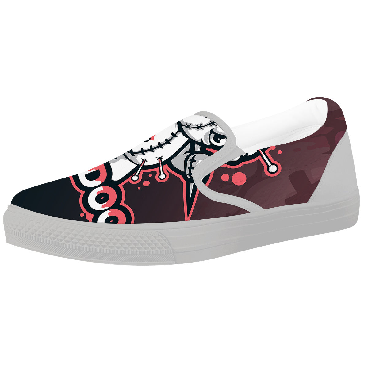 Voodoo Doll Cartoon Print White Slip On Shoes-grizzshop