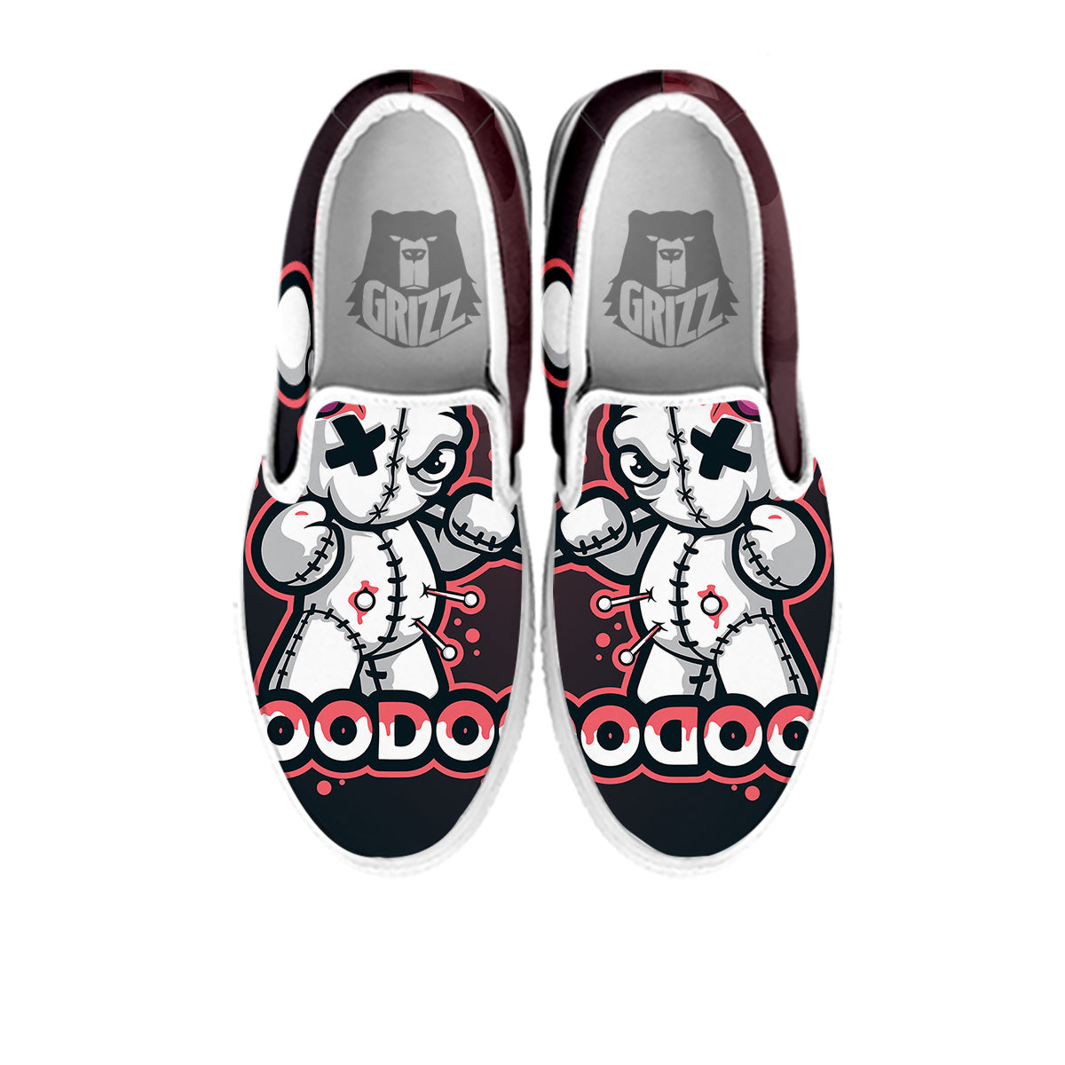 Voodoo Doll Cartoon Print White Slip On Shoes-grizzshop