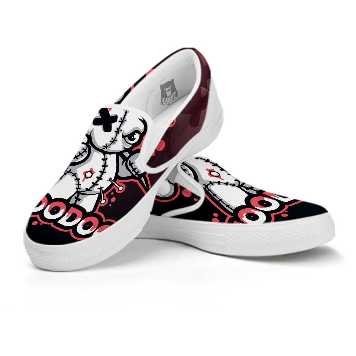 Voodoo Doll Cartoon Print White Slip On Shoes-grizzshop
