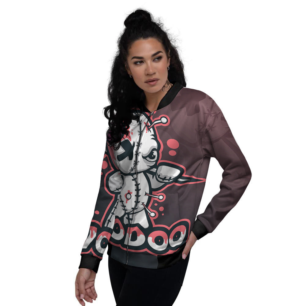 Voodoo Doll Cartoon Print Women's Bomber Jacket-grizzshop