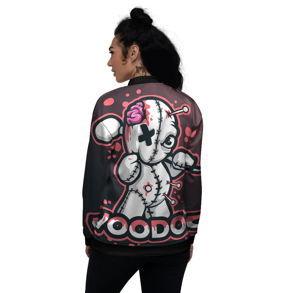 Voodoo Doll Cartoon Print Women's Bomber Jacket-grizzshop