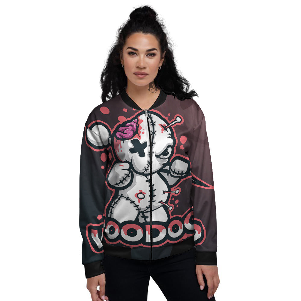 Voodoo Doll Cartoon Print Women's Bomber Jacket-grizzshop