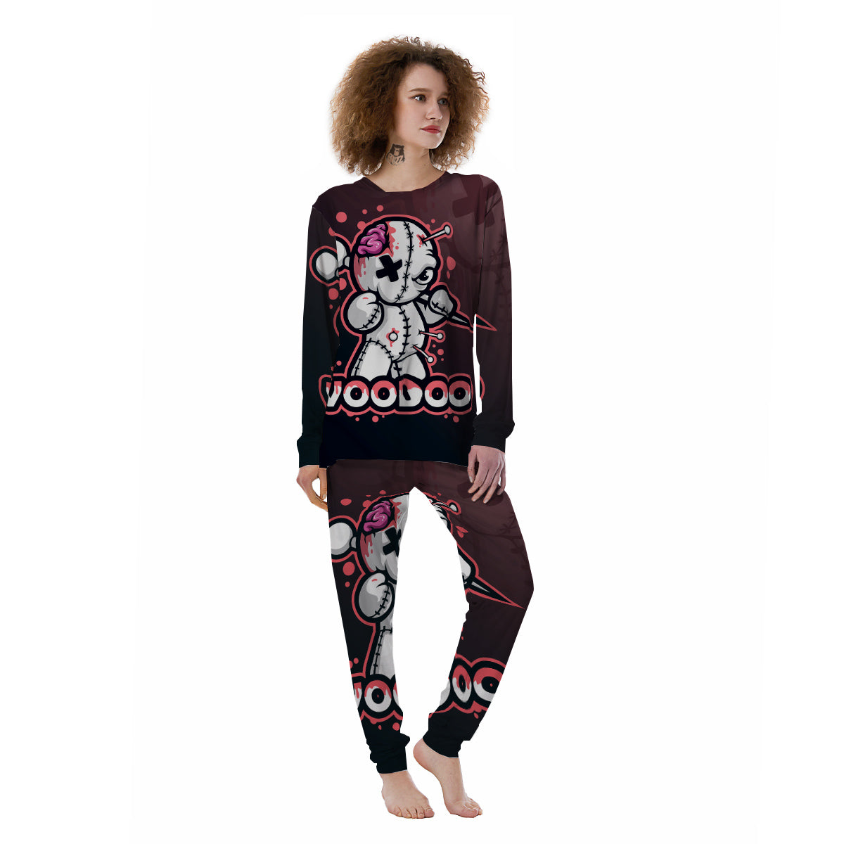 Voodoo Doll Cartoon Print Women's Pajamas-grizzshop