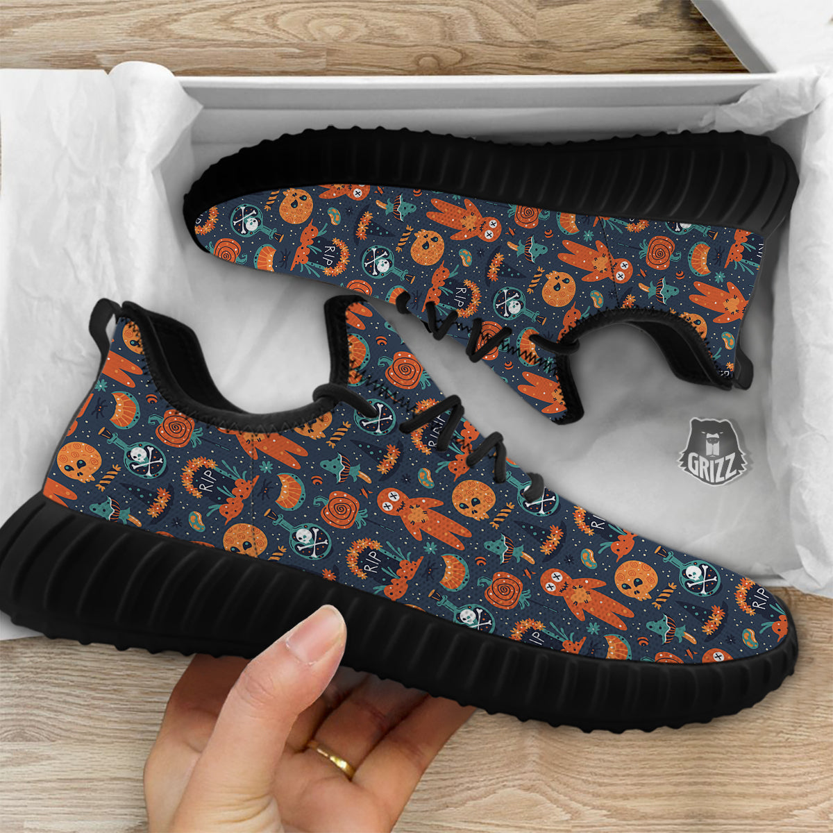 Voodoo Doll Halloween Print Pattern Black Walking Shoes-grizzshop