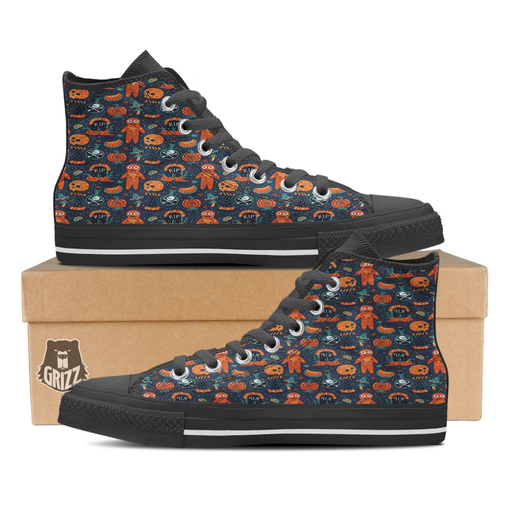 Voodoo Doll Halloween Print Pattern High Top Shoes-grizzshop