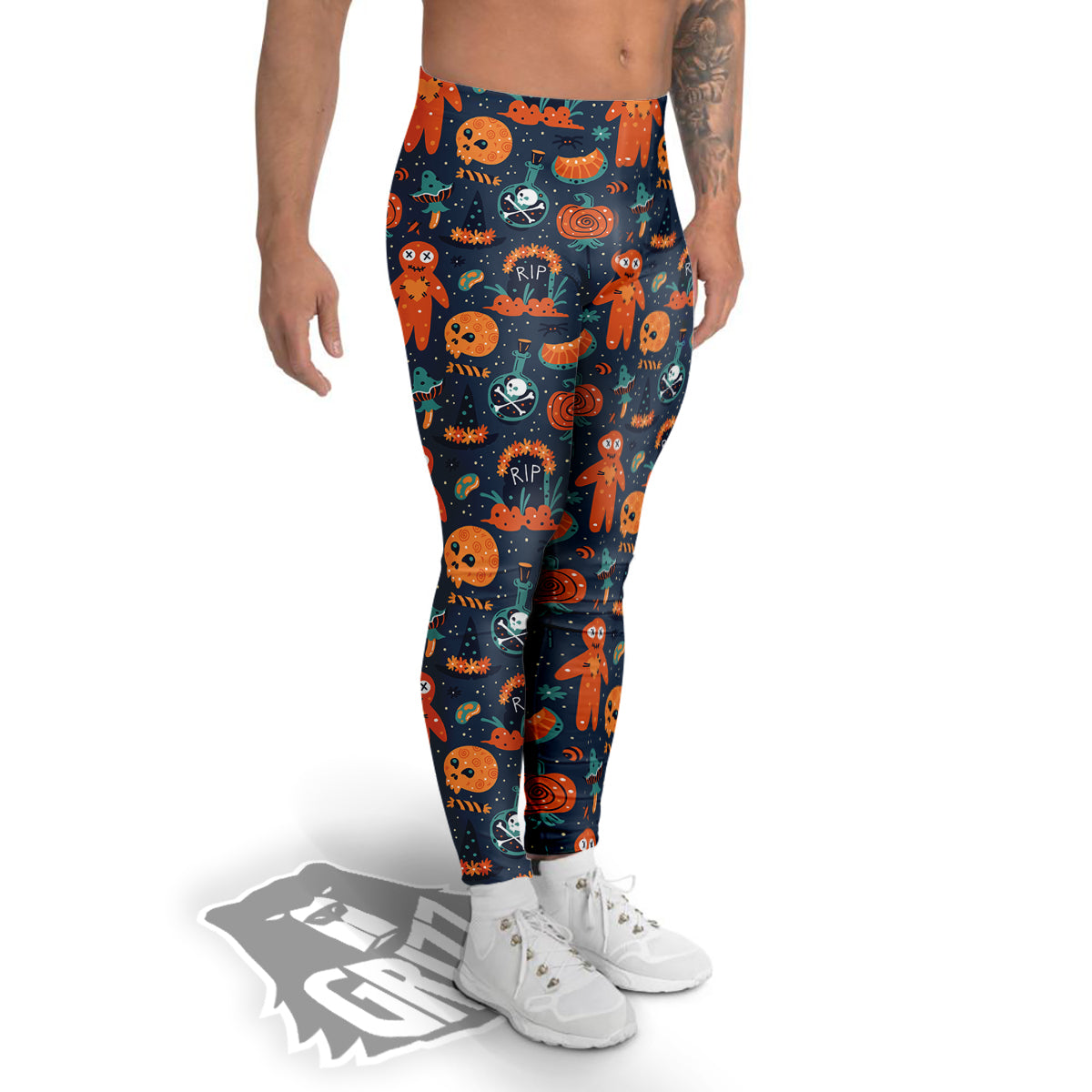 Voodoo Doll Halloween Print Pattern Men's Leggings-grizzshop