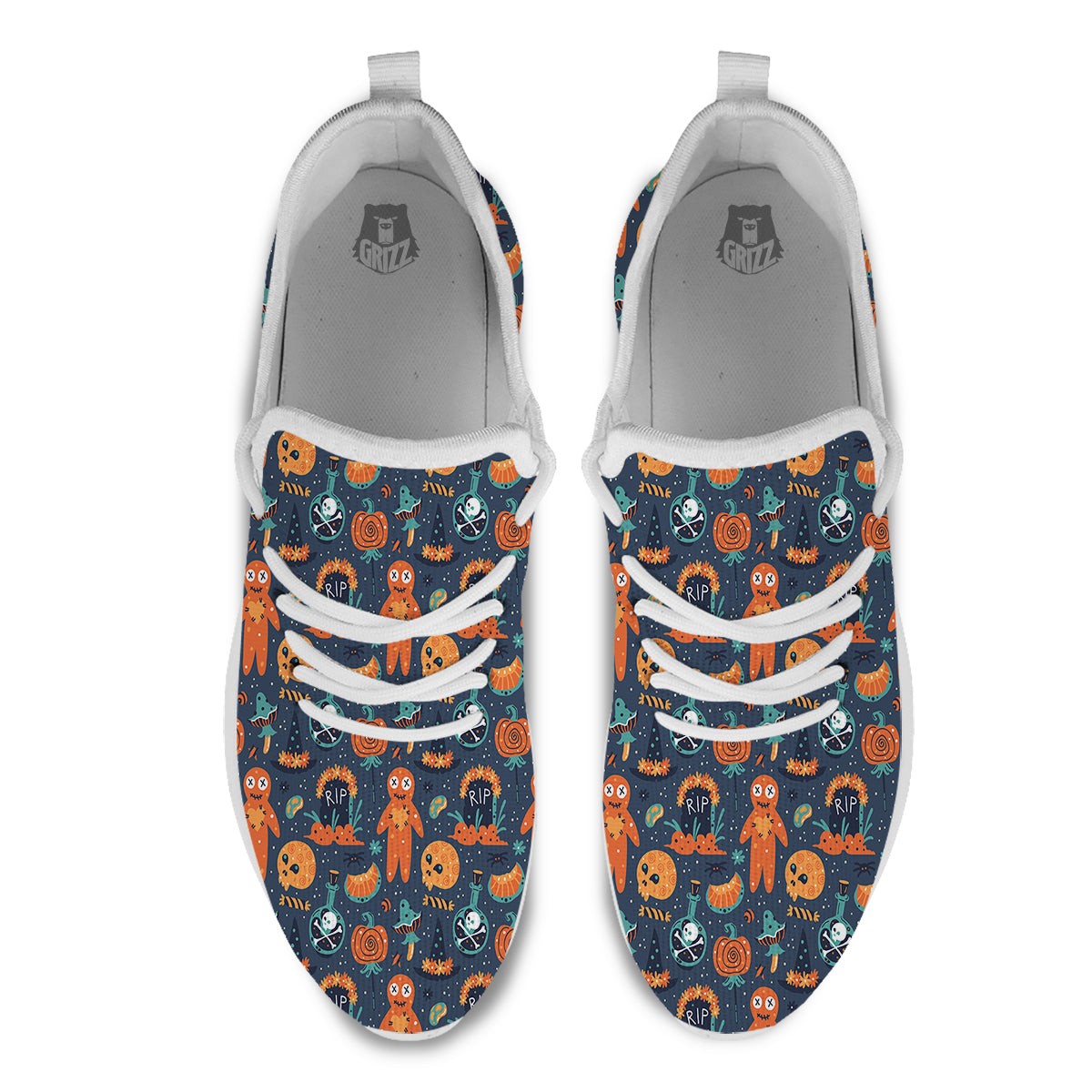 Voodoo Doll Halloween Print Pattern White Athletic Shoes-grizzshop