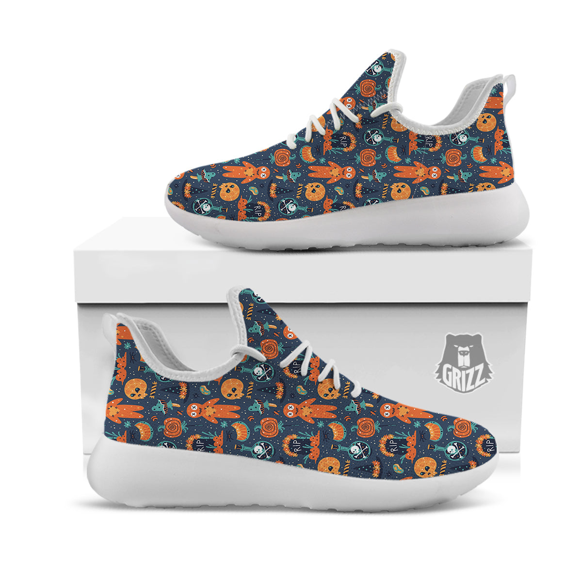 Voodoo Doll Halloween Print Pattern White Athletic Shoes-grizzshop