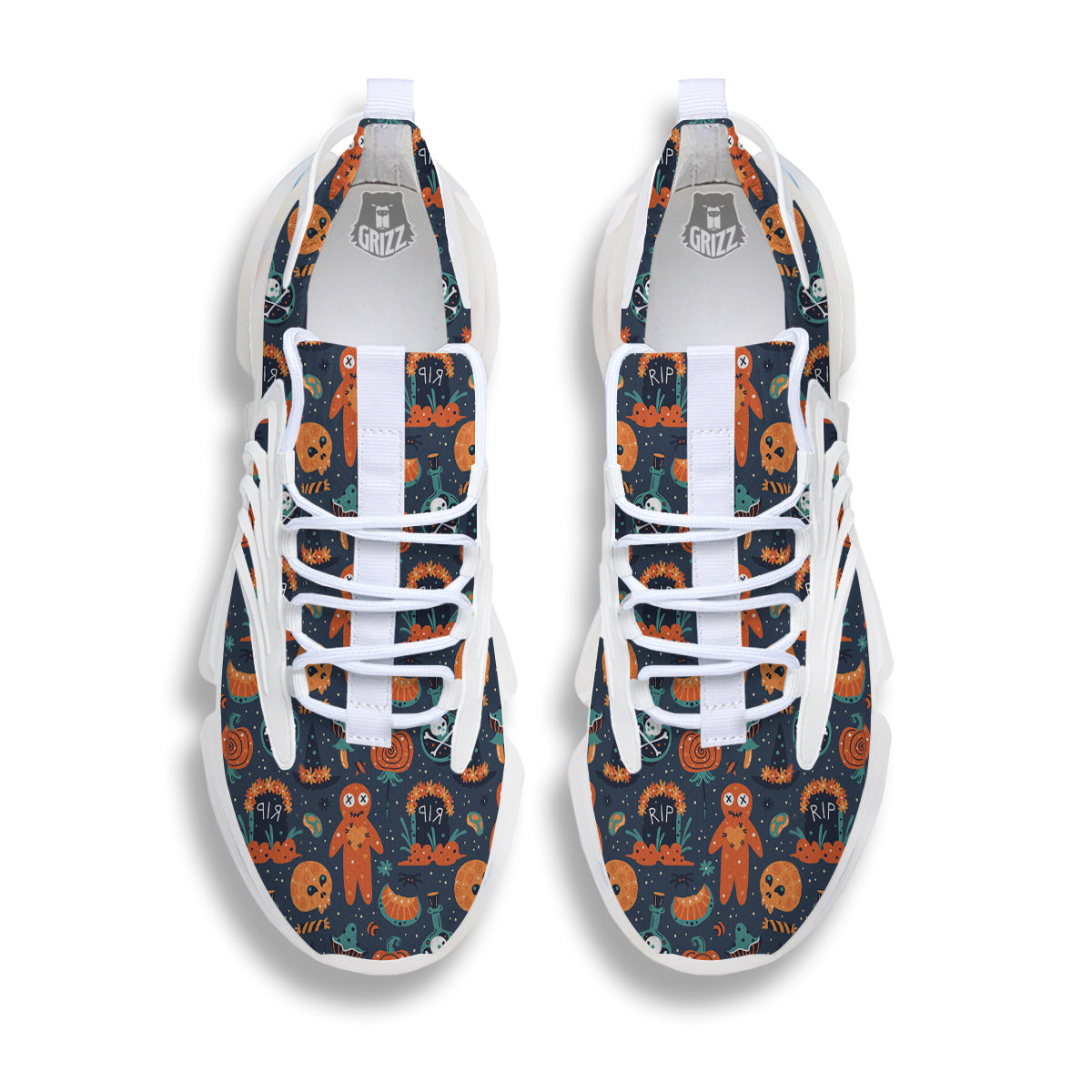 Voodoo Doll Halloween Print Pattern White Gym Shoes-grizzshop