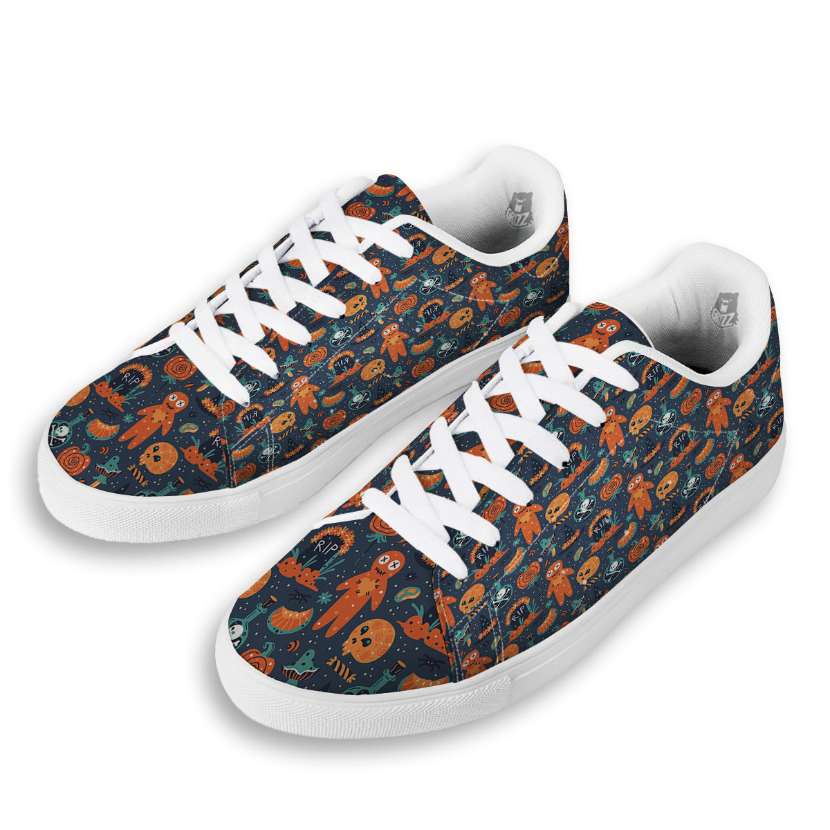 Voodoo Doll Halloween Print Pattern White Low Top Sneakers-grizzshop