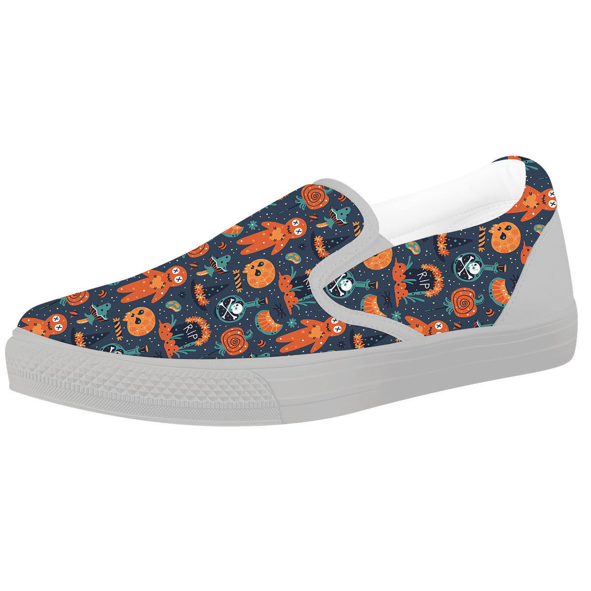 Voodoo Doll Halloween Print Pattern White Slip On Shoes-grizzshop