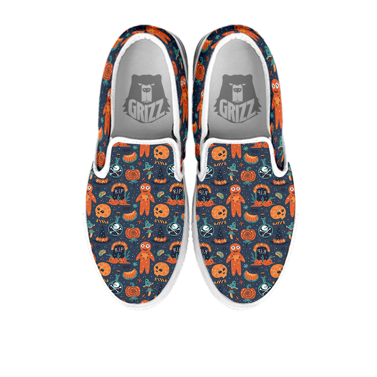 Voodoo Doll Halloween Print Pattern White Slip On Shoes-grizzshop