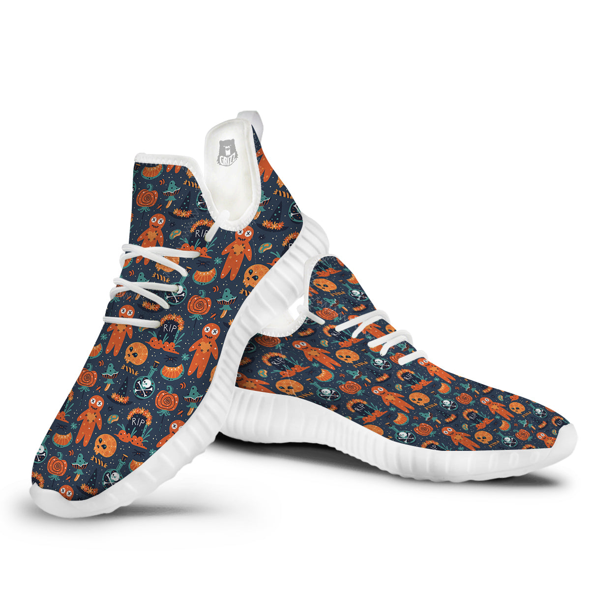 Voodoo Doll Halloween Print Pattern White Walking Shoes-grizzshop