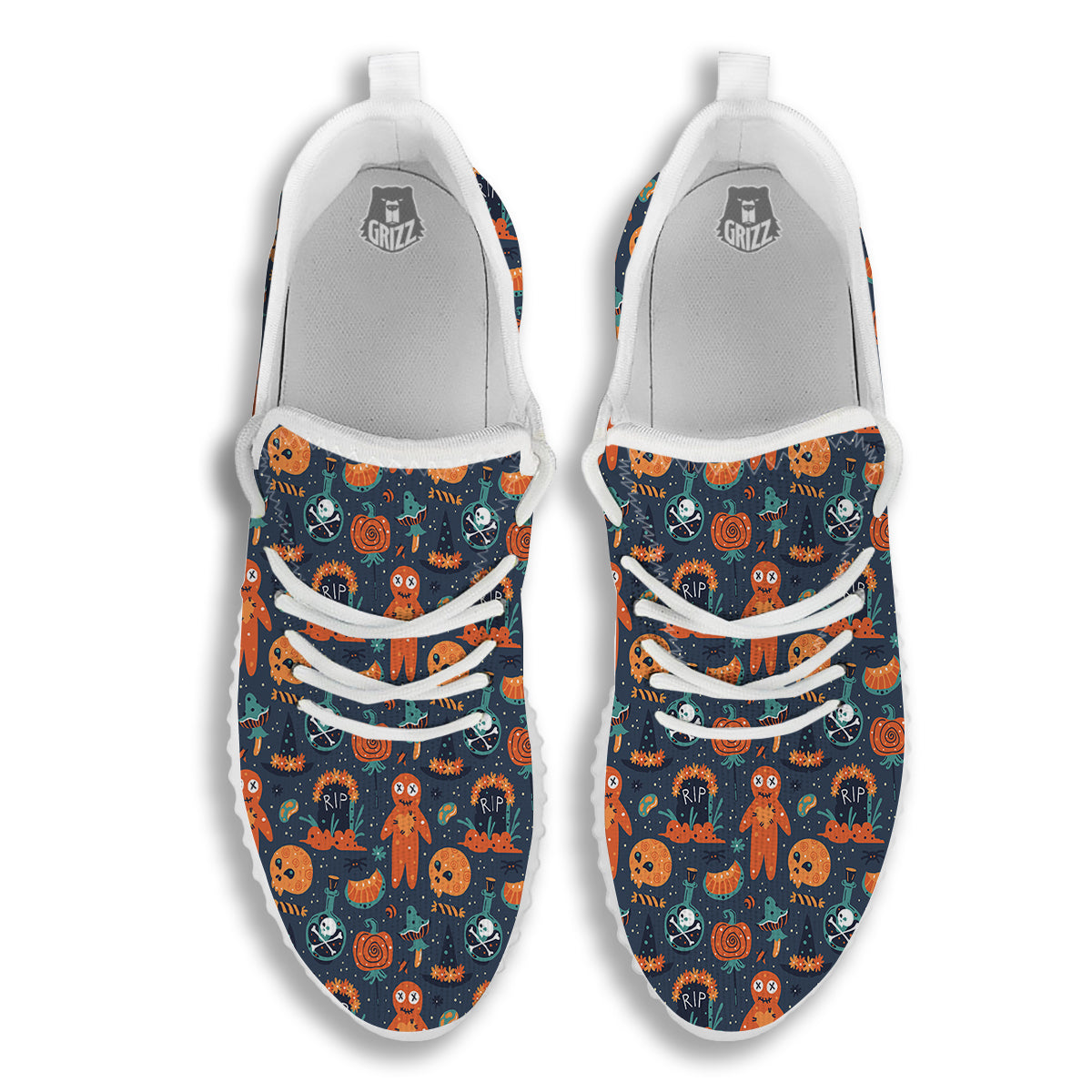 Voodoo Doll Halloween Print Pattern White Walking Shoes-grizzshop