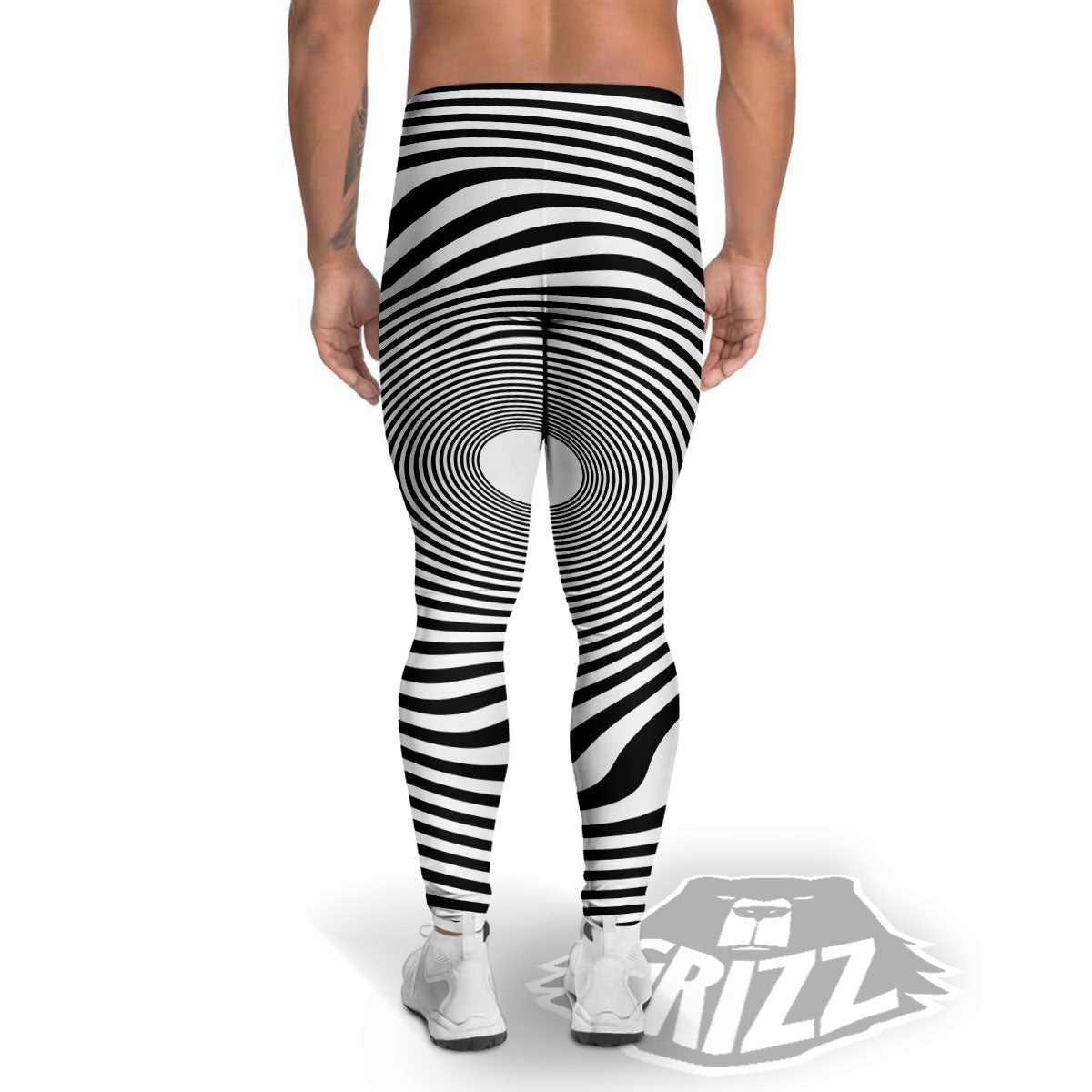 Vortex Swirl White And Black Print Men's Leggings-grizzshop