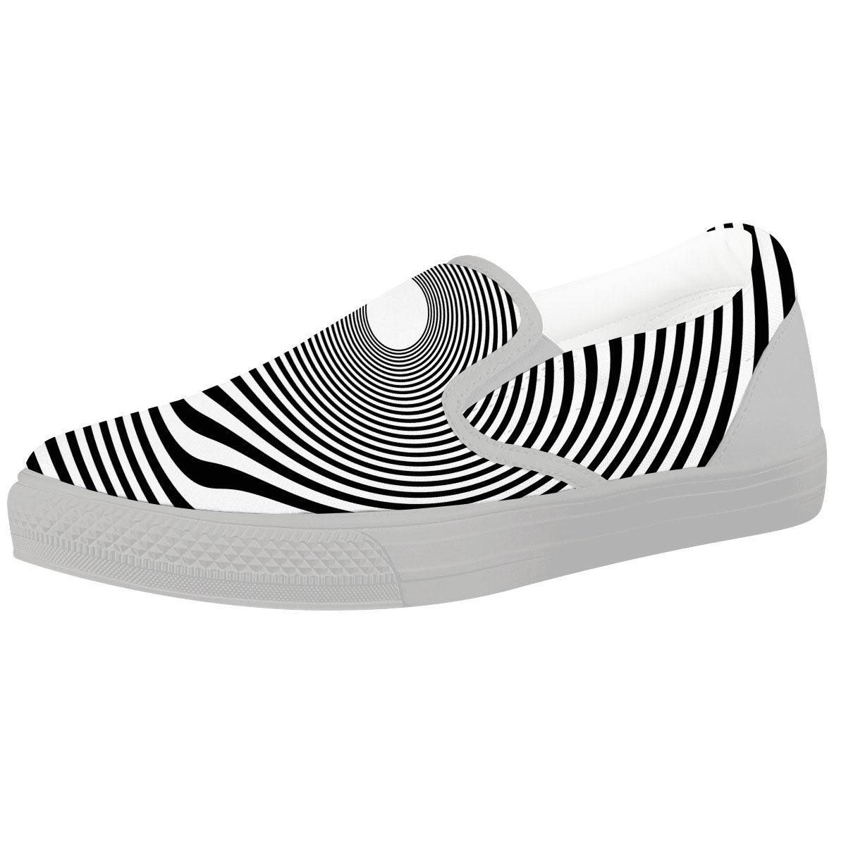 Vortex Swirl White And Black Print White Slip On Shoes-grizzshop