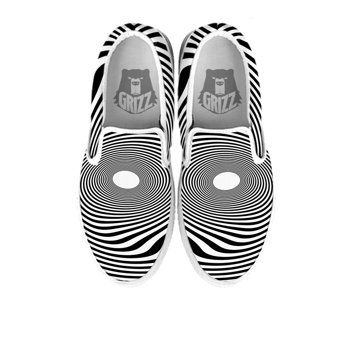 Vortex Swirl White And Black Print White Slip On Shoes-grizzshop