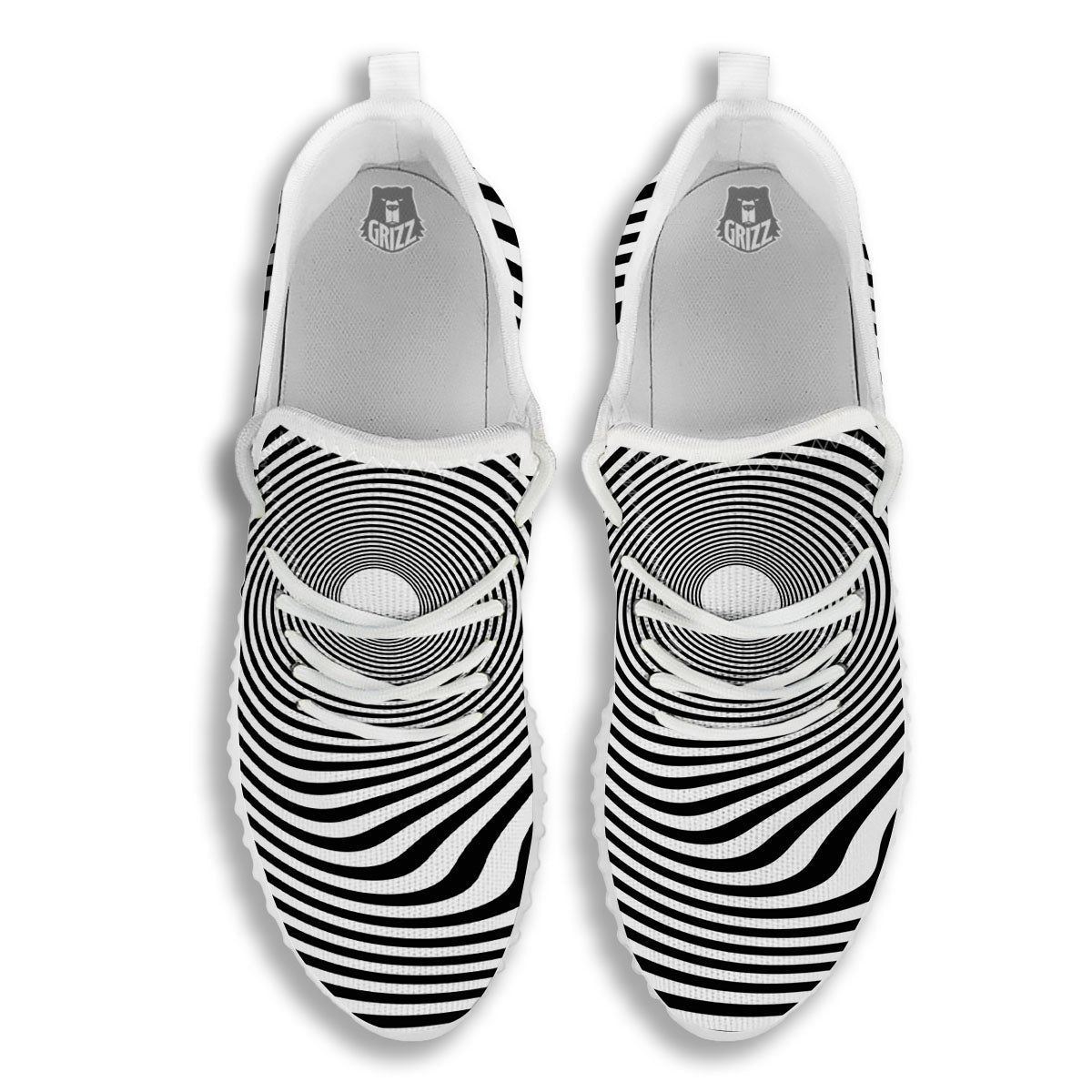 Vortex Swirl White And Black Print White Walking Shoes-grizzshop