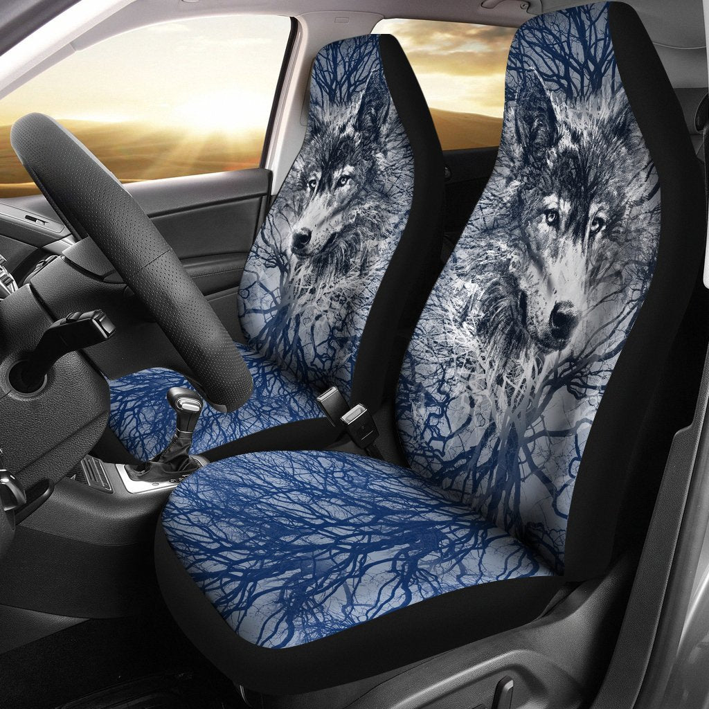 WOLF BEHIND TREE SEAT COVERS WITH BLUE-grizzshop