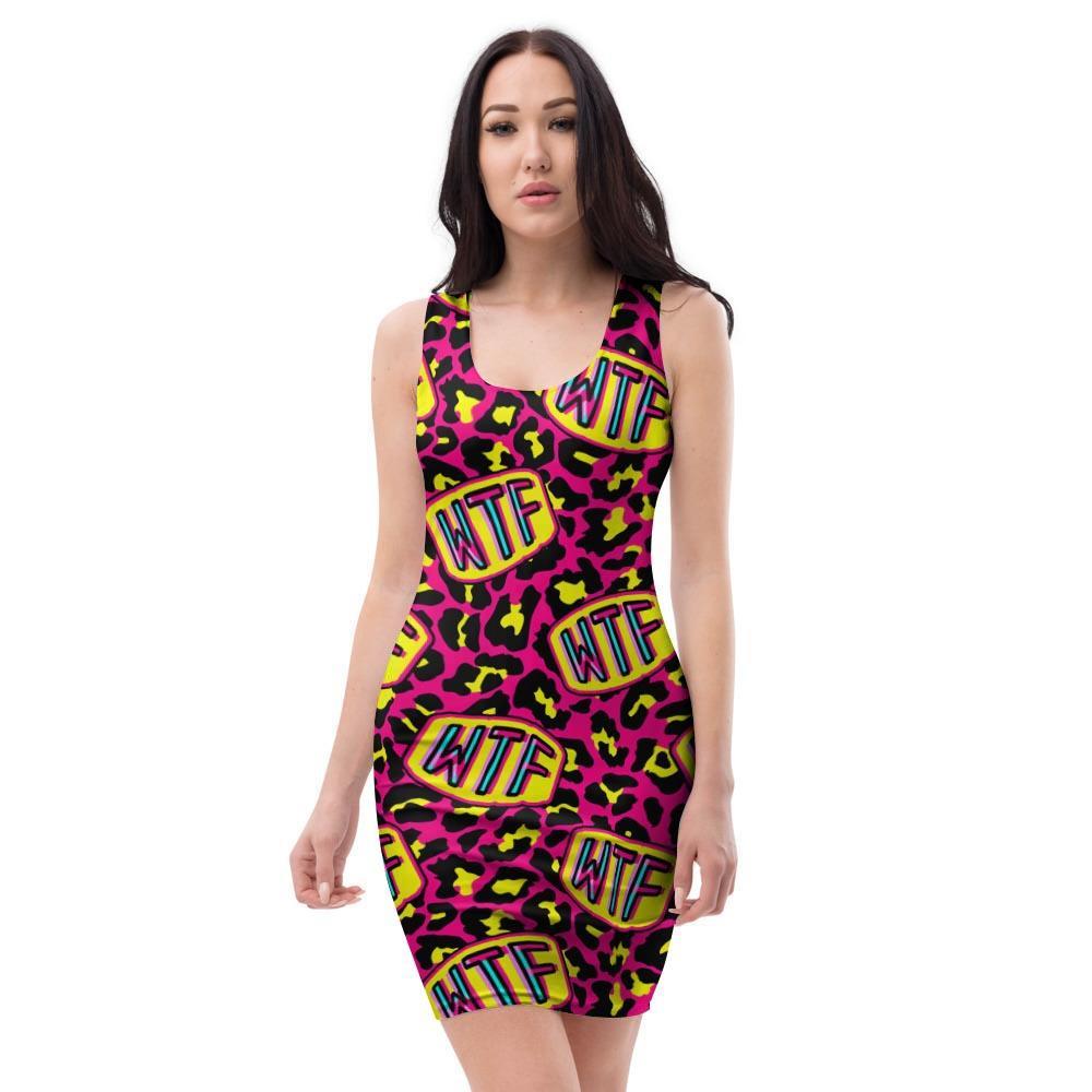 WTF Cheetah Hiphop Graffiti Print Bodycon Dress-grizzshop