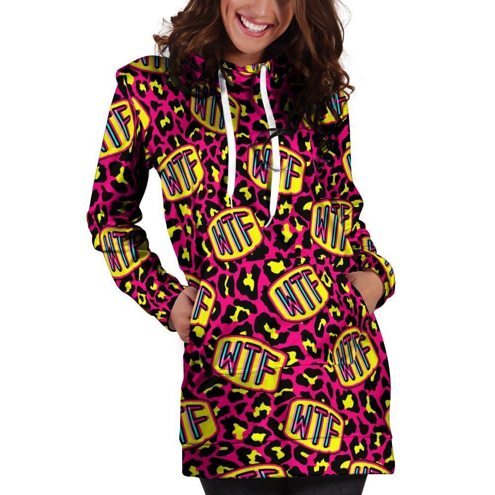 WTF Cheetah Hiphop Graffiti Print Hoodie Dress-grizzshop