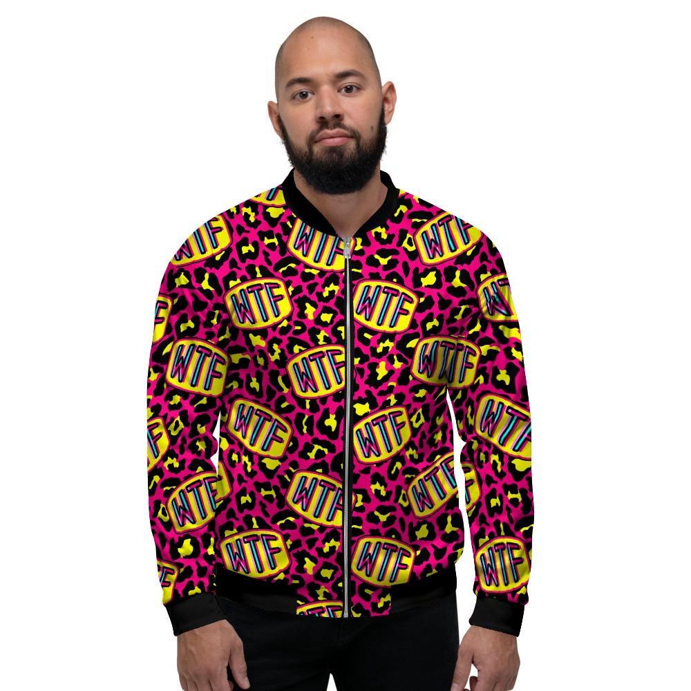 WTF Cheetah Hiphop Graffiti Print Men's Bomber Jacket-grizzshop